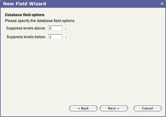 New Field Wizard Database Field Options