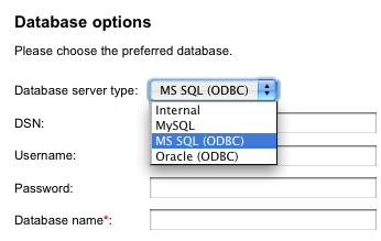 Sawmill Database Options screen shot